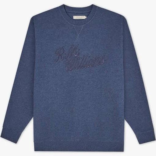 R.M.Williams - Men's R.M.W. Script Crew Neck Jumper - Dark Blue Marle - S