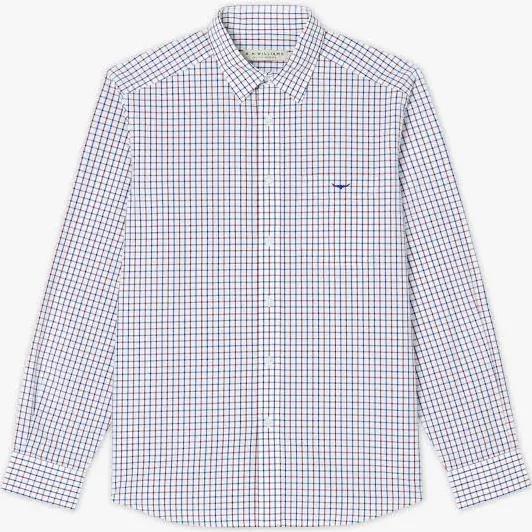 R.M. Williams Mens Collins Shirt - Navy/Burgundy/White, Navy/Burgundy/White / M