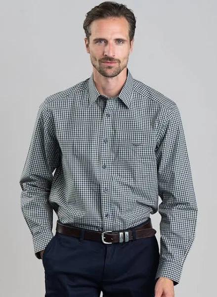 R.M. Williams Mens Collins Shirt Navy Green / S
