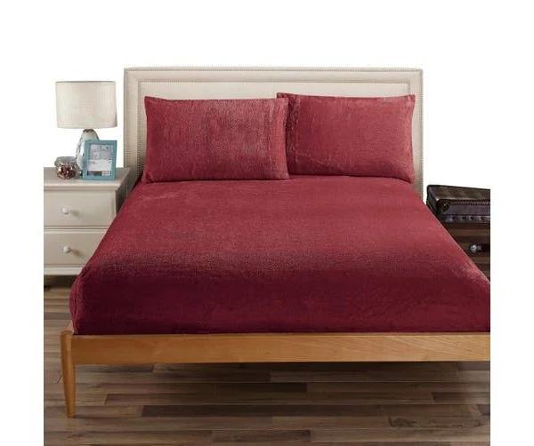 Ramesses Teddy Fleece Fitted Sheet Combo Set Double-Burgundy