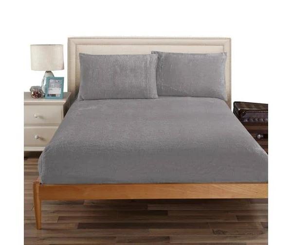 Ramesses Teddy Fleece Fitted Sheet Combo Set King Single-Charcoal