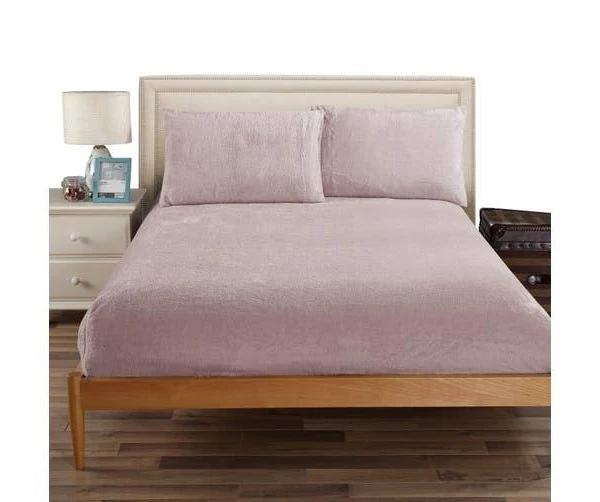 Ramesses Teddy Fleece Fitted Sheet Combo Set King Single-Pink