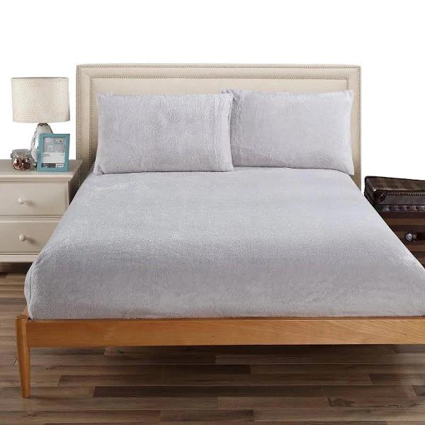 Ramesses Teddy Fleece Fitted Sheet Combo Set Single-Grey