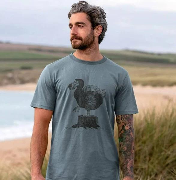 Rapanui Men's Dodo T-Shirt | Size: XS | Stone Blue Certified Organic Cotton | Printed T-Shirt