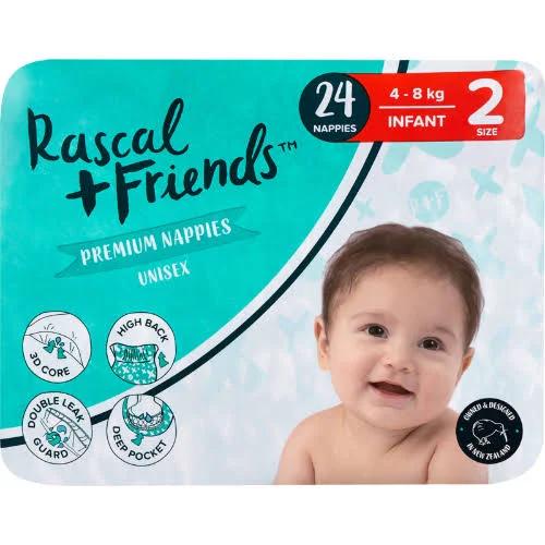 Rascal and Friends Premium Nappies Unisex 4-8kg Infant 24pk