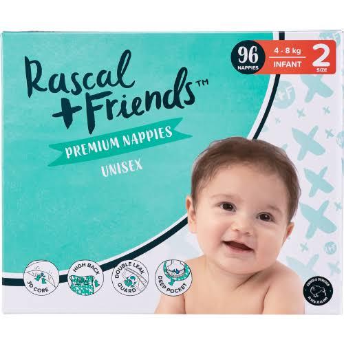 Rascal and Friends Premium Nappies Unisex 4-8kg Infant 96pk