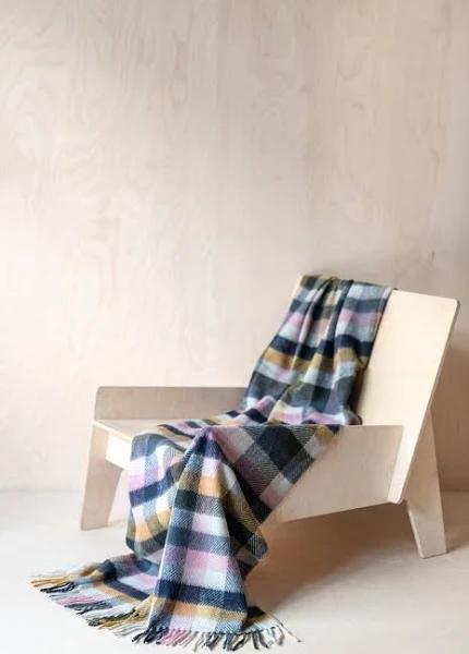 Recycled Wool Small Blanket in Willow Herringbone Check