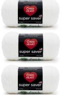 Red Heart Super Saver Yarn, 3 Pack, White 3 Count