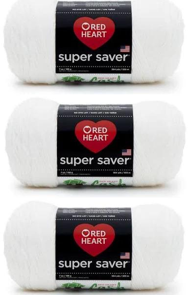 Red Heart Super Saver Yarn, 3 Pack, White 3 Count