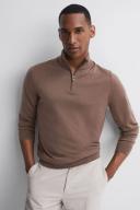 Reiss Blackhall - Brown Sugar Merino Wool Zip Neck Jumper, L