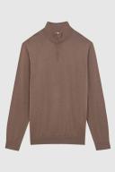 Reiss Blackhall - Brown Sugar Merino Wool Zip Neck Jumper, L