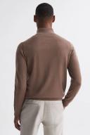 Reiss Blackhall - Brown Sugar Merino Wool Zip Neck Jumper, L