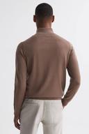 Reiss Blackhall - Brown Sugar Merino Wool Zip Neck Jumper, XL