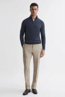 Reiss Blackhall - Eclipse Blue Merino Wool Zip Neck Jumper, XXL