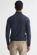 Reiss Blackhall - Eclipse Blue Merino Wool Zip Neck Jumper, XXL