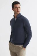 Reiss Blackhall - Eclipse Blue Merino Wool Zip Neck Jumper, XXL