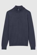 Reiss Blackhall - Eclipse Blue Merino Wool Zip Neck Jumper, XXL