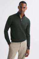 Reiss Blackhall - Forest Merino Wool Zip Neck Jumper, M