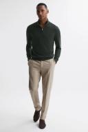 Reiss Blackhall - Forest Merino Wool Zip Neck Jumper, M