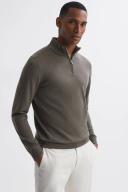 Reiss Blackhall - Mushroom Merino Wool Zip Neck Jumper, XXL