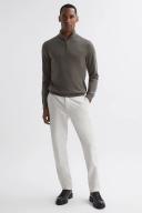 Reiss Blackhall - Mushroom Merino Wool Zip Neck Jumper, XXL