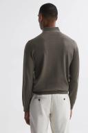 Reiss Blackhall - Mushroom Merino Wool Zip Neck Jumper, XXL