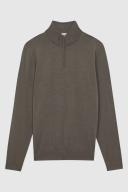 Reiss Blackhall - Mushroom Merino Wool Zip Neck Jumper, XXL