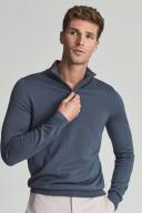 Reiss Blackhall - Steel Blue Merino Wool Zip Neck Jumper, S