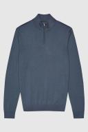 Reiss Blackhall - Steel Blue Merino Wool Zip Neck Jumper, S