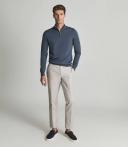 Reiss Blackhall - Steel Blue Merino Wool Zip Neck Jumper, S