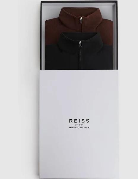 Reiss Multi Blackhall Two Pack of Merino Wool Zip Neck Jumpers, XS