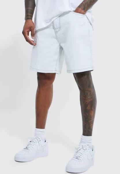 Relaxed Fit Contrast Stitch Denim Short