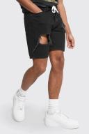 Relaxed Fit Distressed Denim Short With Belt