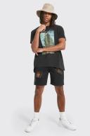Relaxed Fit Distressed Denim Short With Belt
