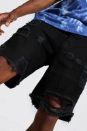 Relaxed Fit Rigid Multi Rip Denim Shorts