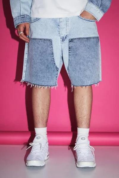 Relaxed Fit Worker Panel Denim Shorts