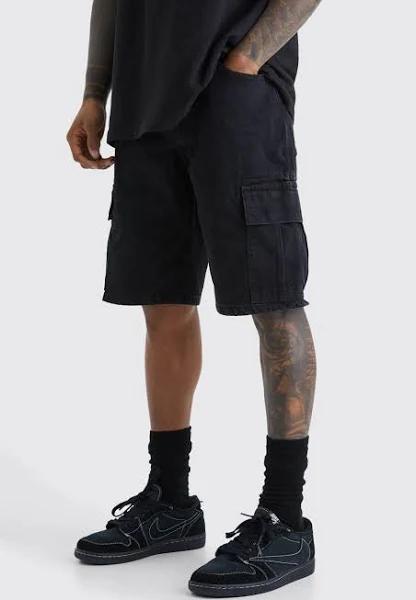 Relaxed Long Cargo Denim Shorts