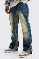 Relaxed Rigid Gusset Flare Washed Ripped Jeans