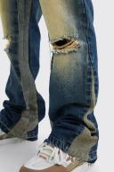 Relaxed Rigid Gusset Flare Washed Ripped Jeans