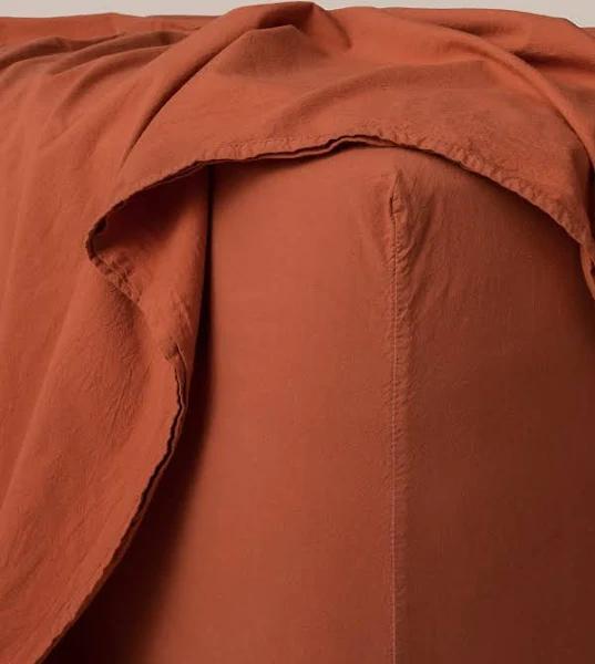 Remy Vintage Washed Cotton Mega 50cm Fitted Sheet Terra / Mega King