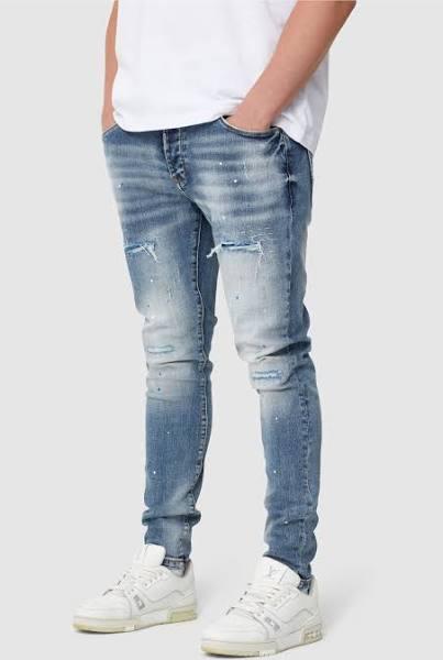 Richie lightwash Destroyed Jean - Mens Premium Ripped Slim Fit Jeans