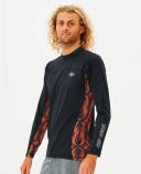 Rip Curl Mens Drive Relaxed Long Sleeve Suntop - Black/red- Swimwear Galore