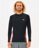 Rip Curl Mens Drive Relaxed Long Sleeve Suntop - Black/red- Swimwear Galore