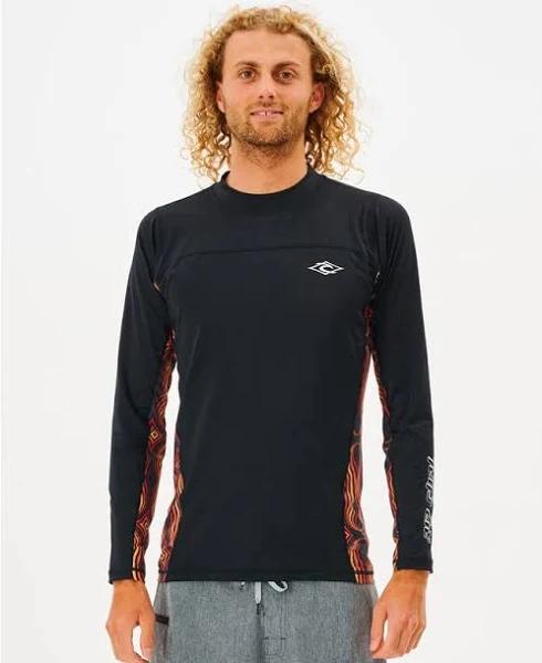 Rip Curl Mens Drive Relaxed Long Sleeve Suntop - Black/red- Swimwear Galore