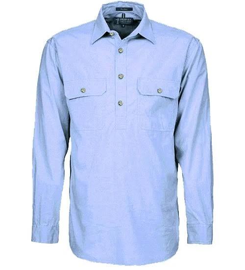 Ritemate Men's Closed Front Long Sleeve Shirt - Pale Blue, M / Pale Blue