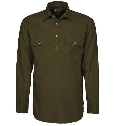 Ritemate Mens Closed Front Long Sleeve Shirt - 10 Colours, 4XL / Olive