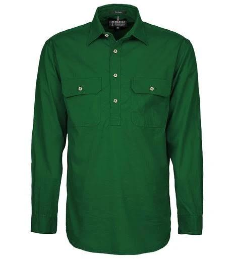 Ritemate Mens Closed Front Long Sleeve Shirt - 10 Colours, 5XL / Green