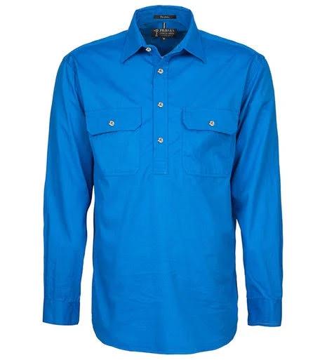 Ritemate Mens Closed Front Long Sleeve Shirt - 10 Colours, 5XL / Light Blue