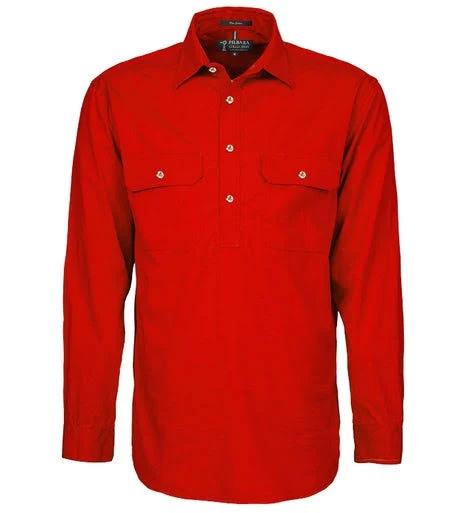 Ritemate Mens Closed Front Long Sleeve Shirt - 10 Colours, 5XL / Red