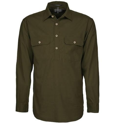 Ritemate Mens Closed Front Long Sleeve Shirt - 10 Colours, XS / Olive